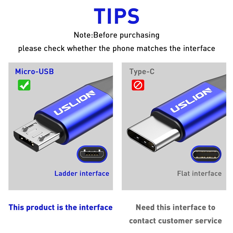 SAMSUNG Uslion Kabel Data / Charger Micro USB Fast Charging 3A Panjang 2m Untuk Xiaomi Redmi S7