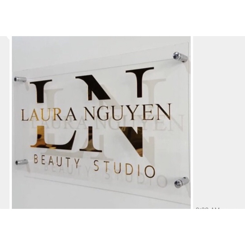 Papan Branding Akrilik Timbul Gold + packing kayu