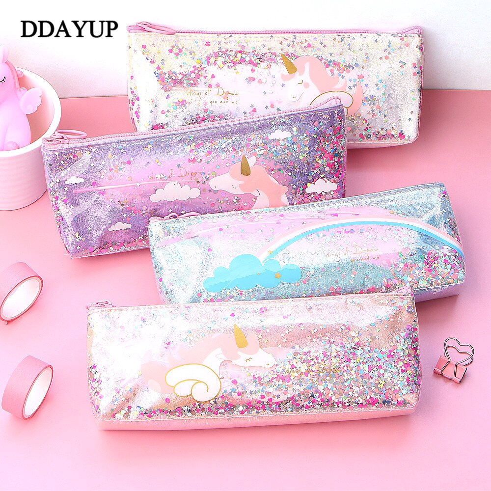 Tempat Pensil Model Unicorn  Lucu Bahan PU Berkilau untuk  