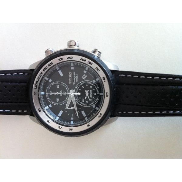 Seiko Quartz SNAB55P1 Chronograph Alarm Black Leather | Pria SNAB55