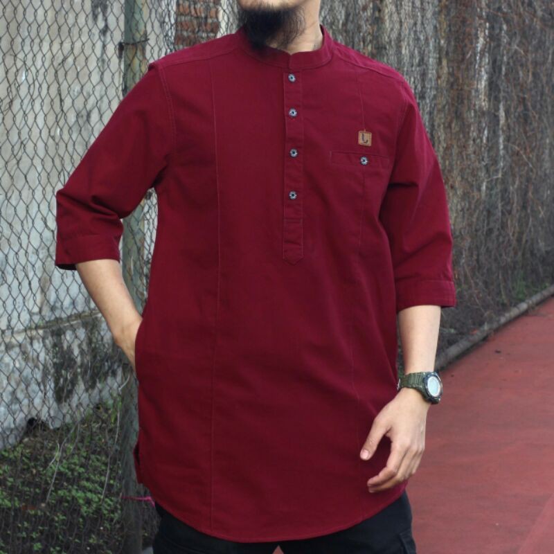 BAJU KOKO KURTA PAKISTAN BERKUALITAS PAKAIAN MUSLIM PRIA LENGAN PENDEK WARNA NAVY MAROON UKURAN M L