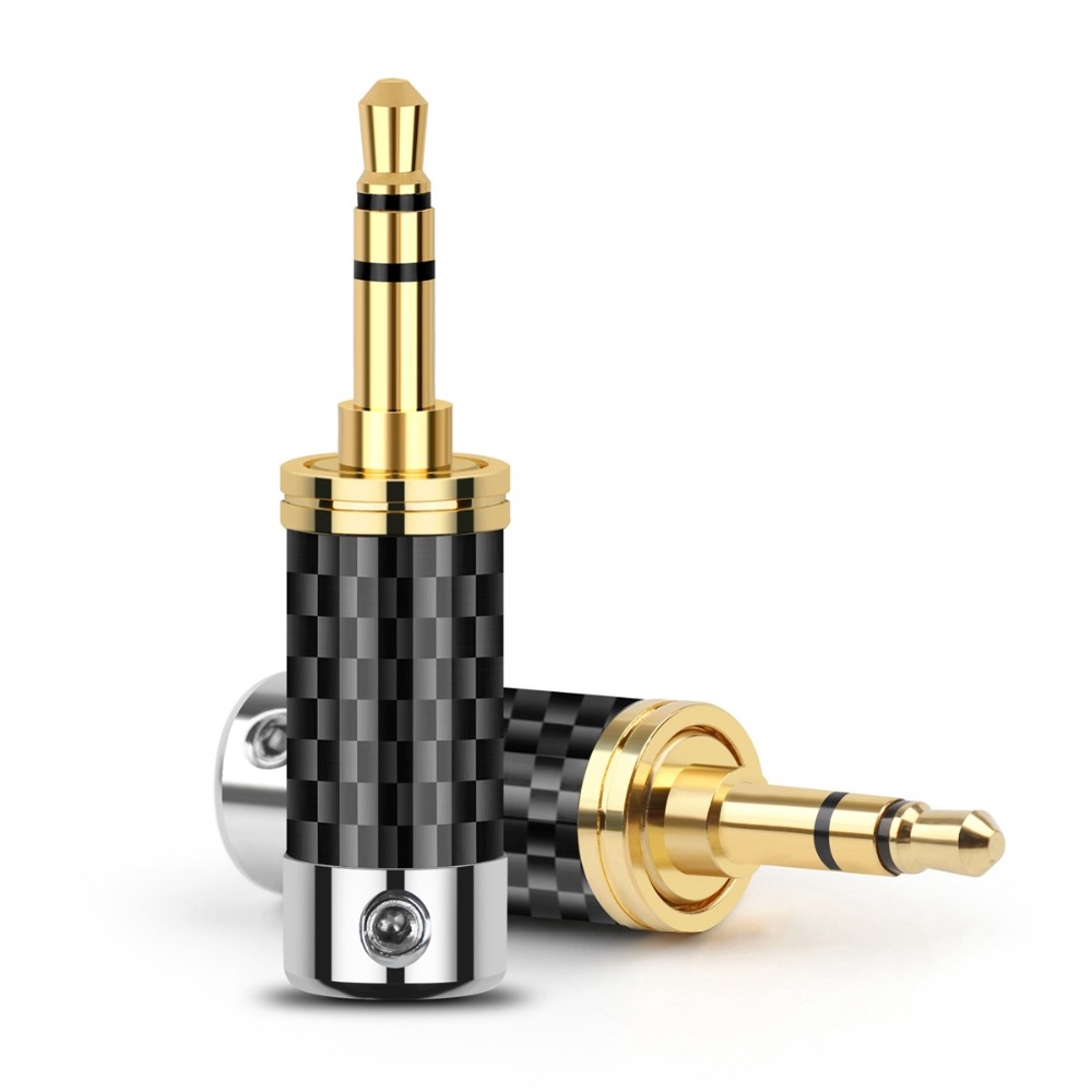 1Pcs 3.5mm 3 Pole Stereo Metal Adapter Carbon Fiber Audio Jack Rhodium Plated Copper Earphone Plug Headphone Wire Connector