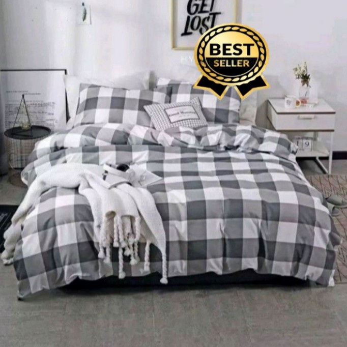 Sprei Sprei Ukuran Super Single ( 120 x 200 ) - Kotak Abu-Abu, 120x200x20(P8N4) Sprei Halus dan Teba