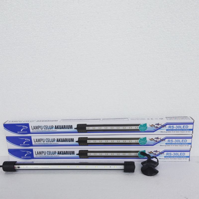 Lampu led celup aquarium 30cm ROSSTON RS 30 LED akuarium lamp 30 cm warna putih biru putih merah pelangi RGB (ROSTON)