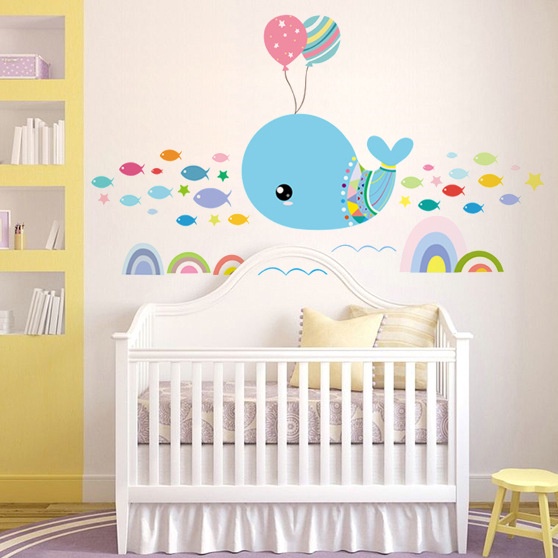 Reliza Wall Sticker Ikan Paus Ballon Blue Fish Stiker Dinding