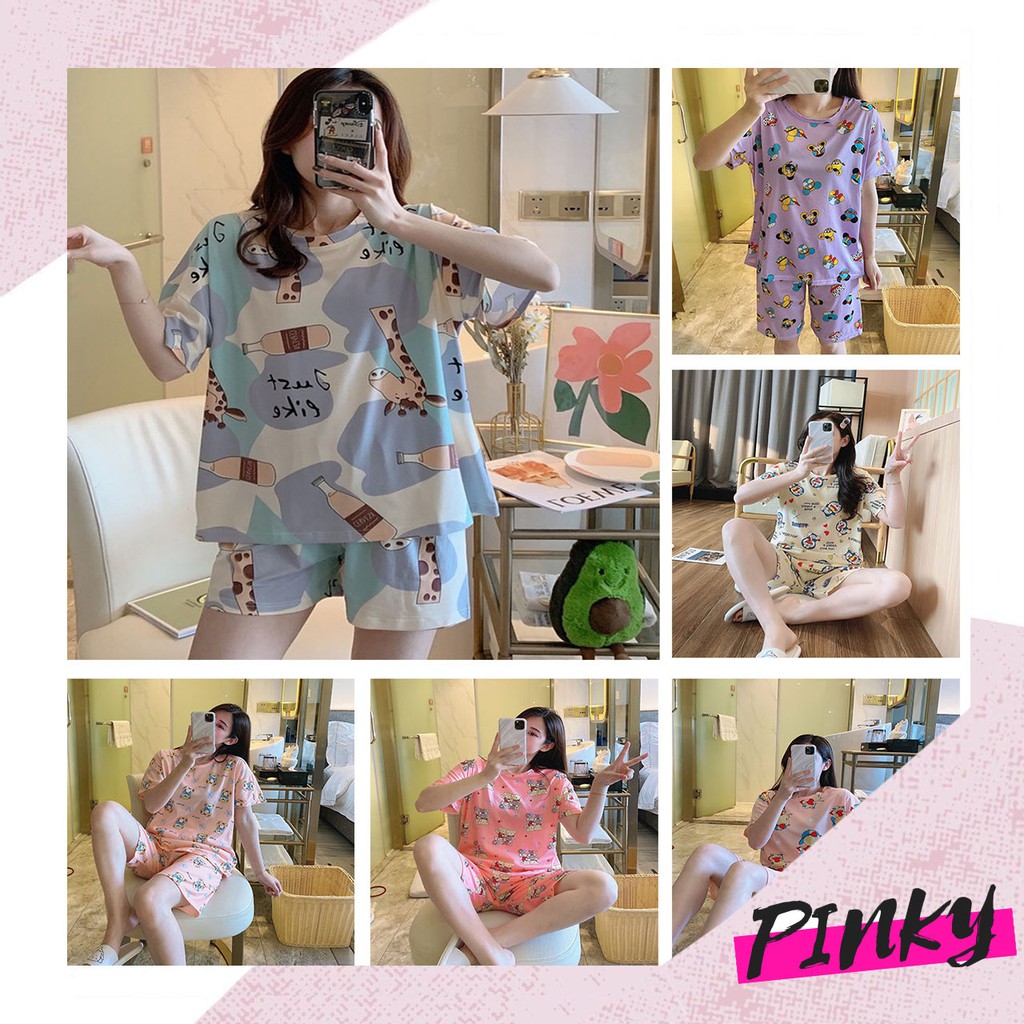 ❣Pinky❣Pakaian Wanita Baju Tidur Wanita Piyama Lengan Pendek Import Motif Kartun Fit to XXL 4019 -2-7