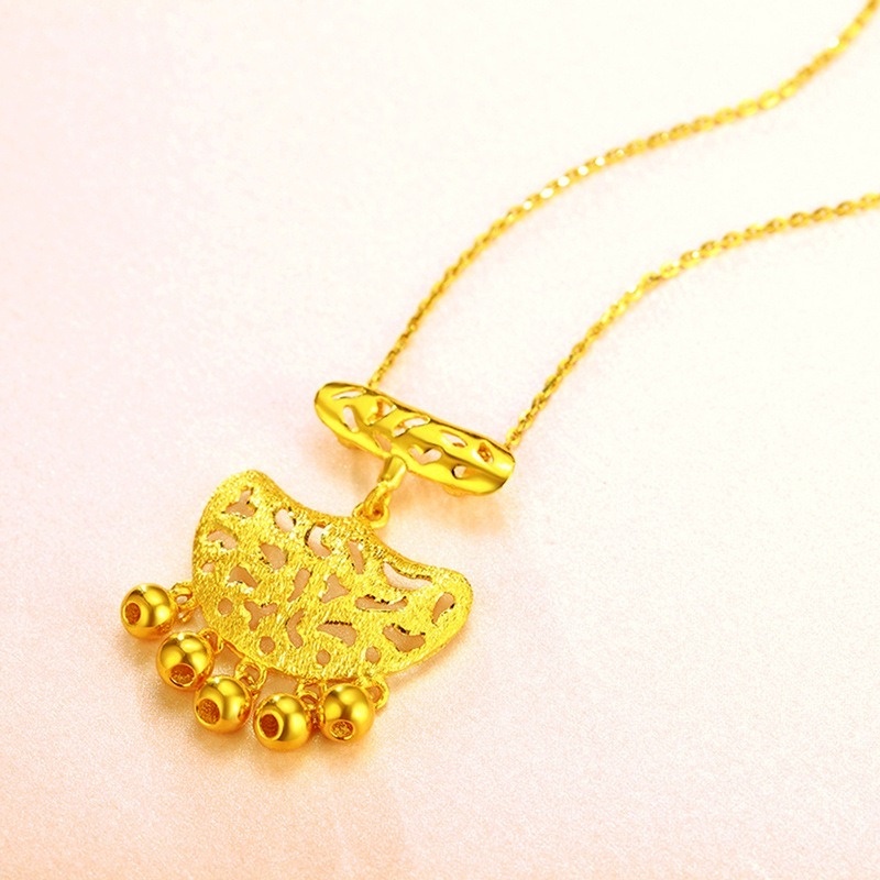 [Ready Stock]Fashion Vintage Gold Plated Pendant Longevity Lock Necklace