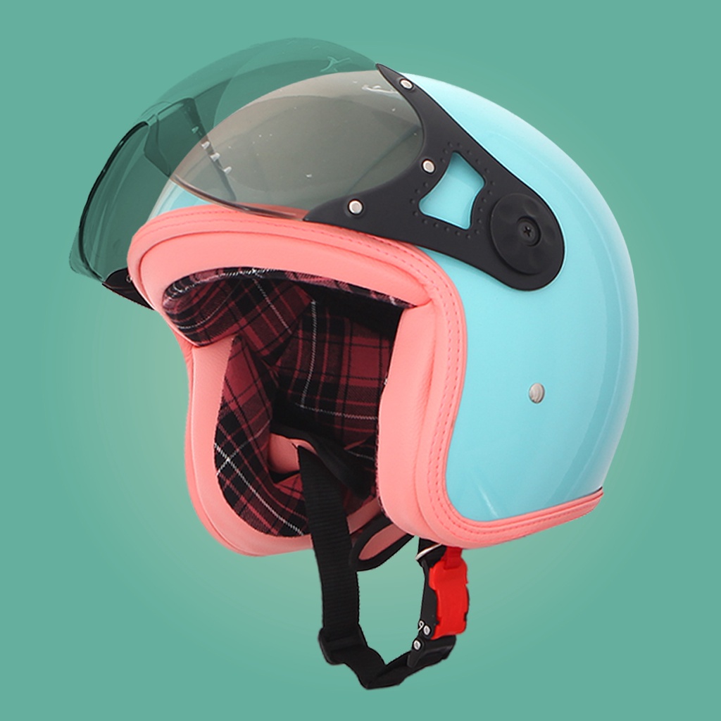 RIMC Helm retro wanita half face SNI sada rosa NEW FLANEL Pastel TOSCA KACA PILOT
