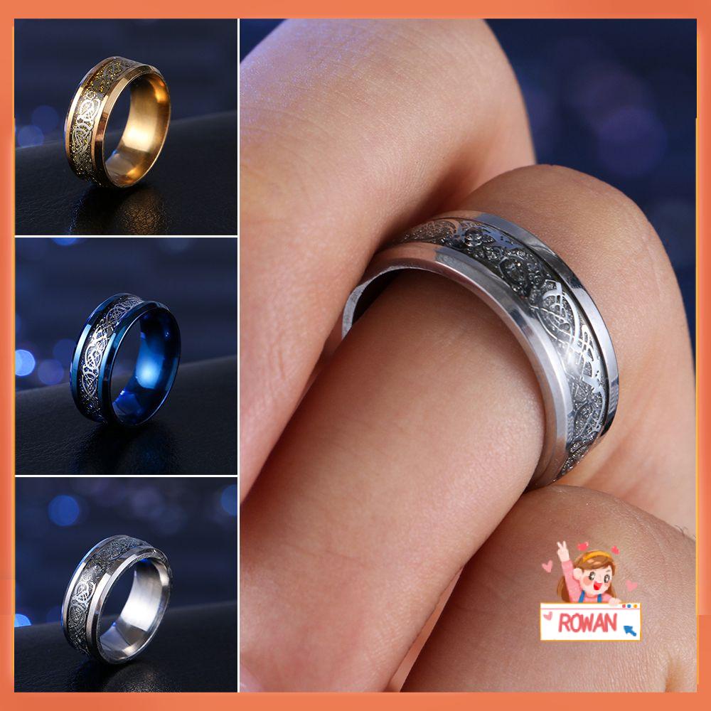 Cincin Desain Naga Bahan Stainless Steel Ukuran 8mm Aneka Warna Gaya Vintage Untuk Pria