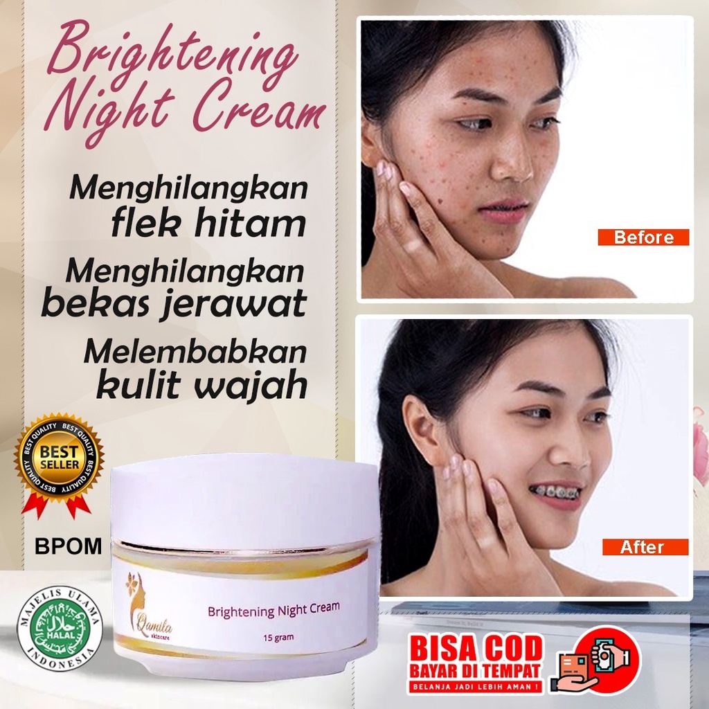 Brightening Night Cream Qamila SKincare 100% Aman HALAL dan BPOM | Cream Malam Qamila SKincare