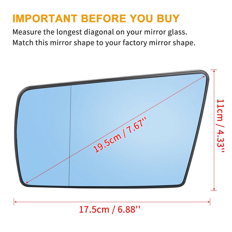 Kaca Cermin Sayap Samping Berpemanas Dengan Plat Backing Untuk Mercedes-Benz C W202 E W210 S W140 1994-2000