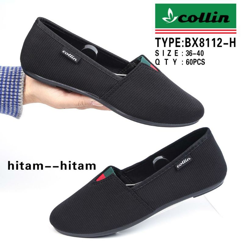 FLAT SHOES COLLIN IMPOR/ FLATSHOES HITAM POLOS/ SEPATU KARET WANITA KAIN/ SEPATU KARET TERLARIS