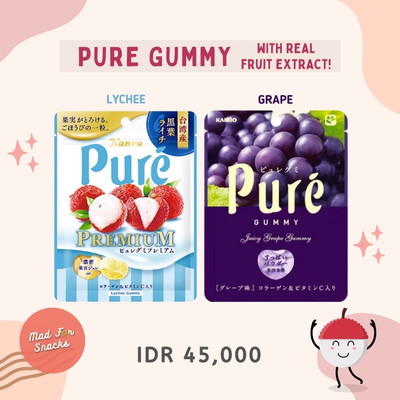Jual Pure Gummy with Real Fruit Extract (Lychee/ Grape) Shopee Indonesia