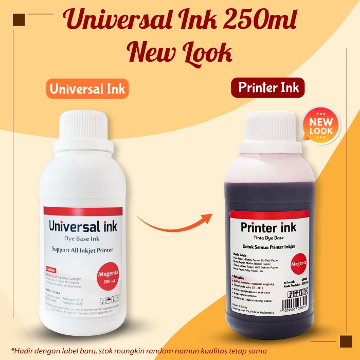 Paket Tinta Refill Universal Ink 250ml CMYK, Tinta Botol Dye Base Printer HP Canon Epson Brother