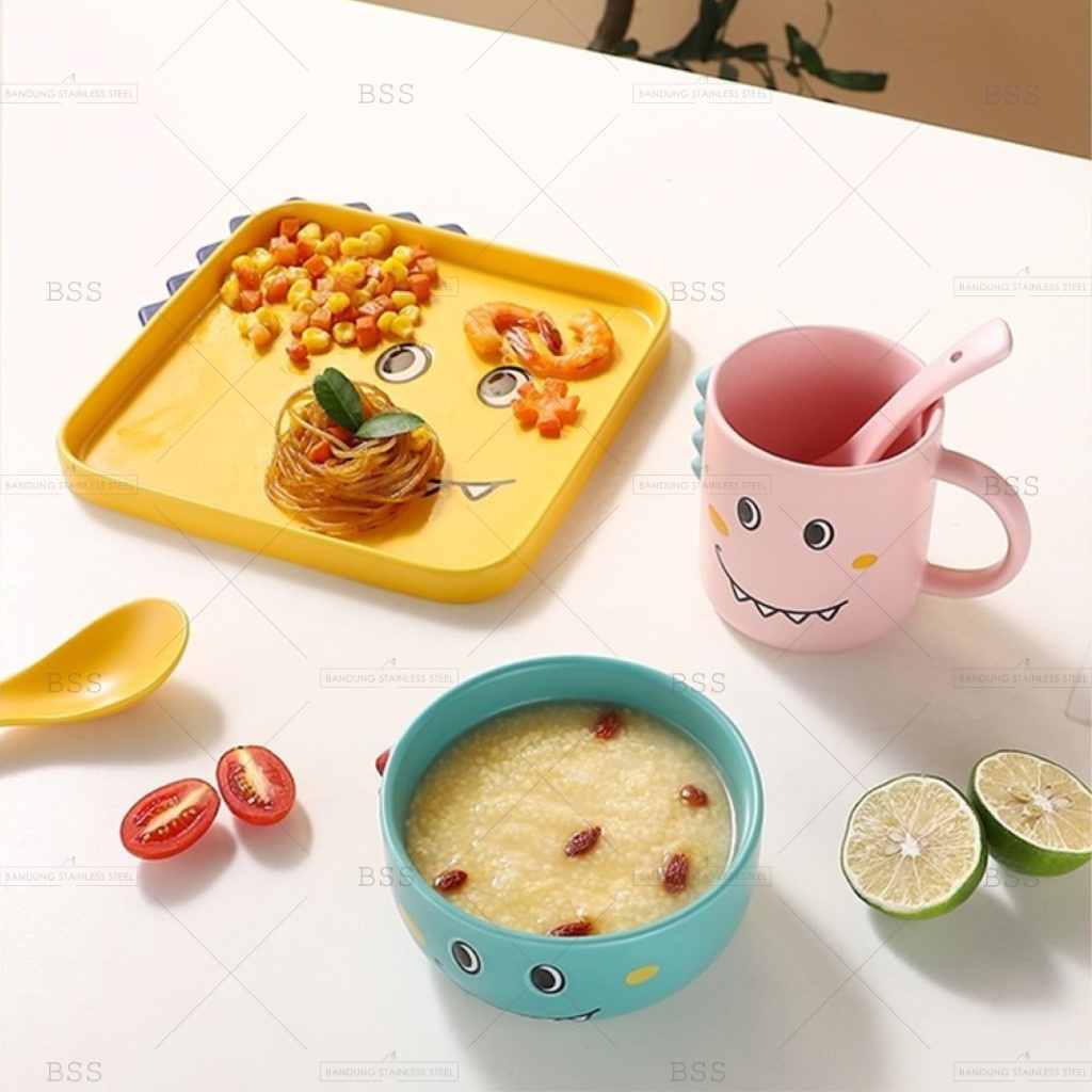 Mangkok Keramik Bowl Cereal Mug Cangkir Dinosaur Gelas Minum Dino Anak-Anak Lucu Warna Warni