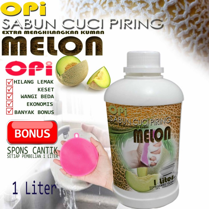 Sabun Cuci Piring 1 Liter Melon dan 8 varian wangi lain bonus spons New Formula sudah ada izin edar resmi by Oke sabun suplayer