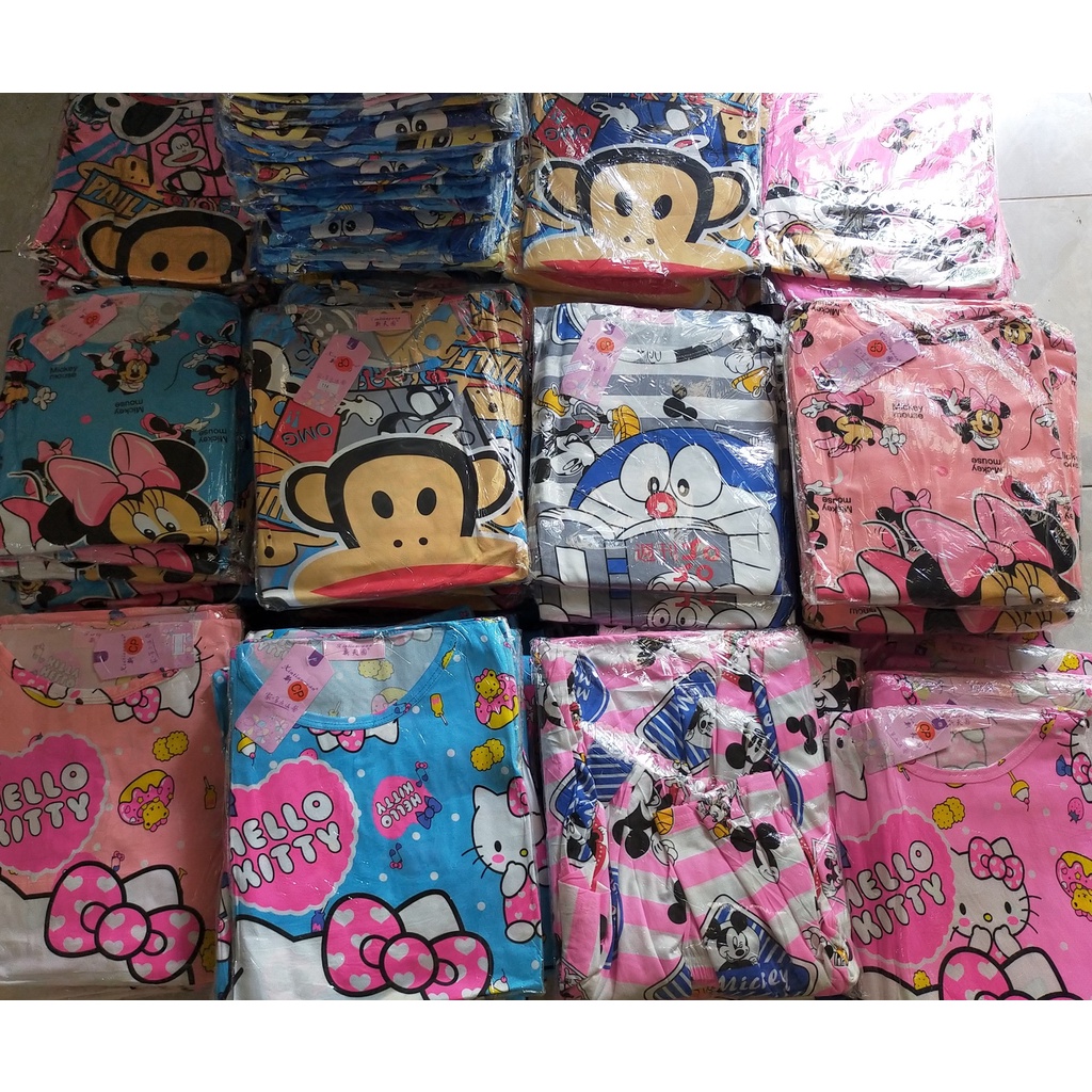 SETELAN BAJU TIDUR PIYAMA WANITA LENGAN PENDEK DEWASA SPANDEK HARIAN MOTIF KARAKTER KARTUN ATASAN KAOS HARGA GROSIR