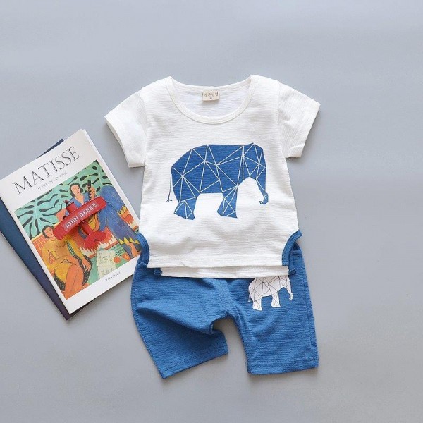 (SALE)Setelan anak cowok santai biru putih gajah import lucu