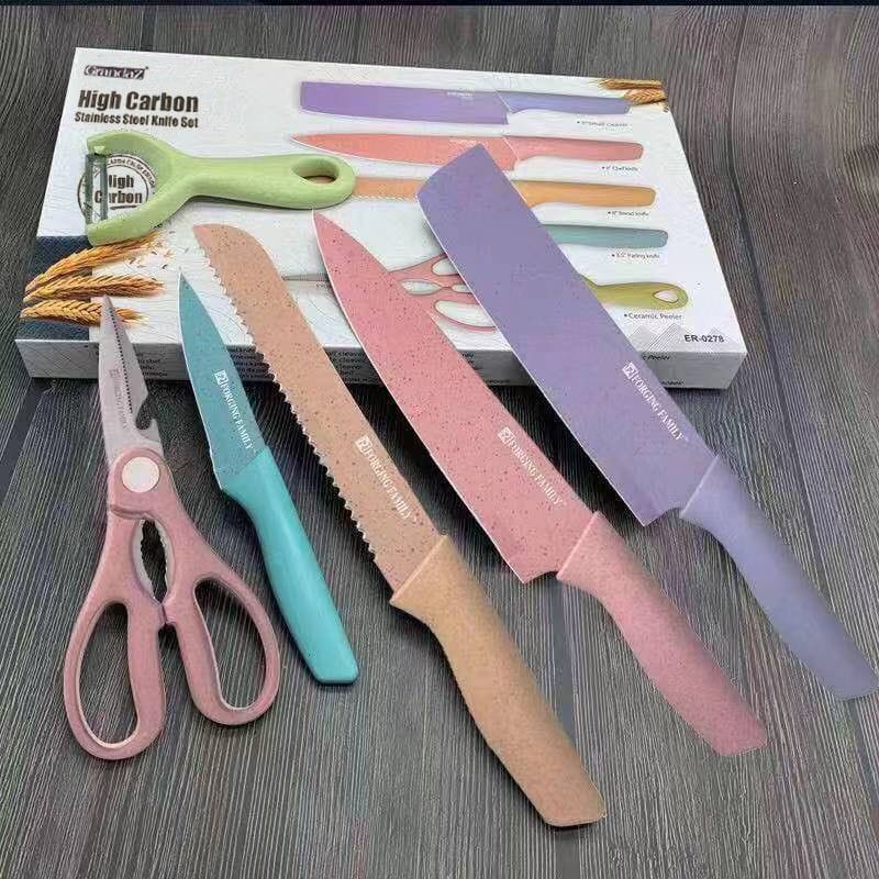 PISAU SULTAN SET KERAMIK 6 IN 1 ANEKA WARNA / PISAU JERAMI TAJAM WARNA CANTIK DILAPIS ANTI  LENGKET KNIFE COOKWARE termurah Pisau  Serbaguna GRATIS BOX Pisau Buah Pisau Daging Pisau Serbaguna Pisau Sayuran Pisau Dapur Cutter Pemotong Multifungsi