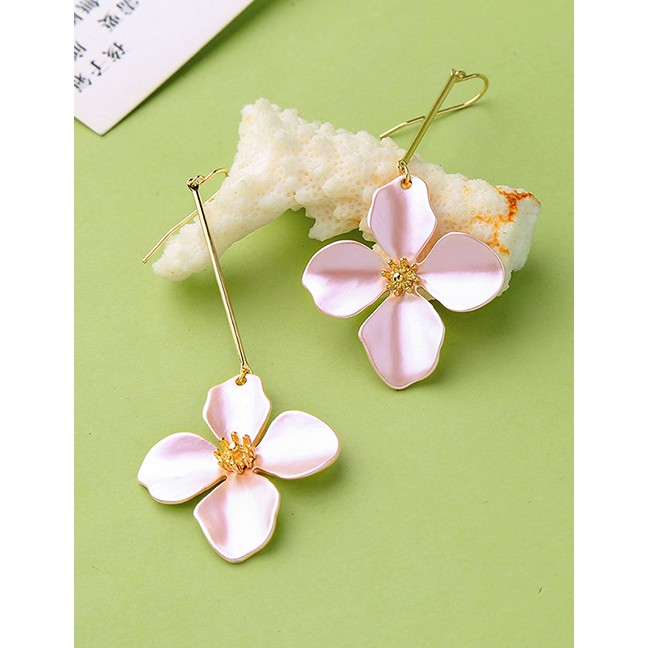 LRC Anting Gantung Fashion Pink Flower Shape Decorated Earrings F27773