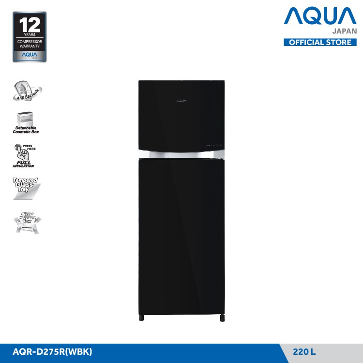 AQUA JAPAN Kulkas 2 Pintu Inverter AQR-D275R Glass Door 223 Liter FREE ONGKIR (JABODETABEK)