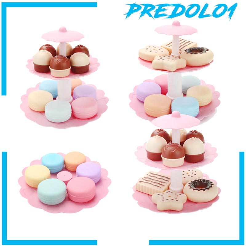 [PREDOLO1] Kids Pretend Role Play Toy - 3-Tier Cookies &amp; Desserts Tower Play Food Set