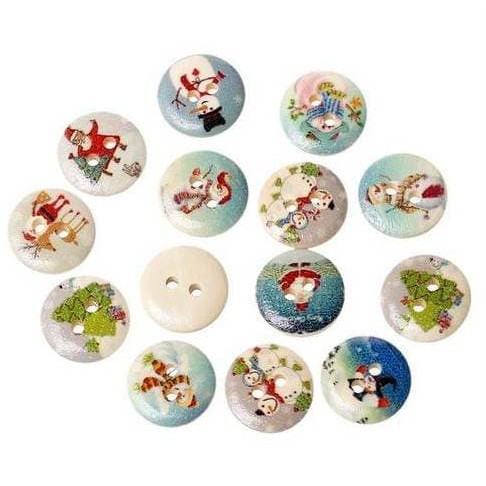 Kancing Kayu Dua Lubang - Round Christmas Deco #1-2 (10pcs)