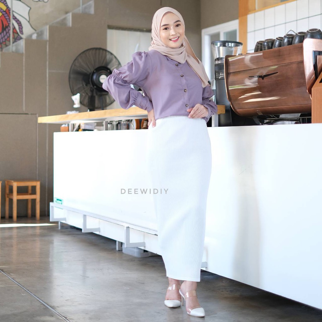 ROK SPAN PLISKET PUTIH / ROK KERJA WANITA - PENCIL SKIRT DEEWIDIY