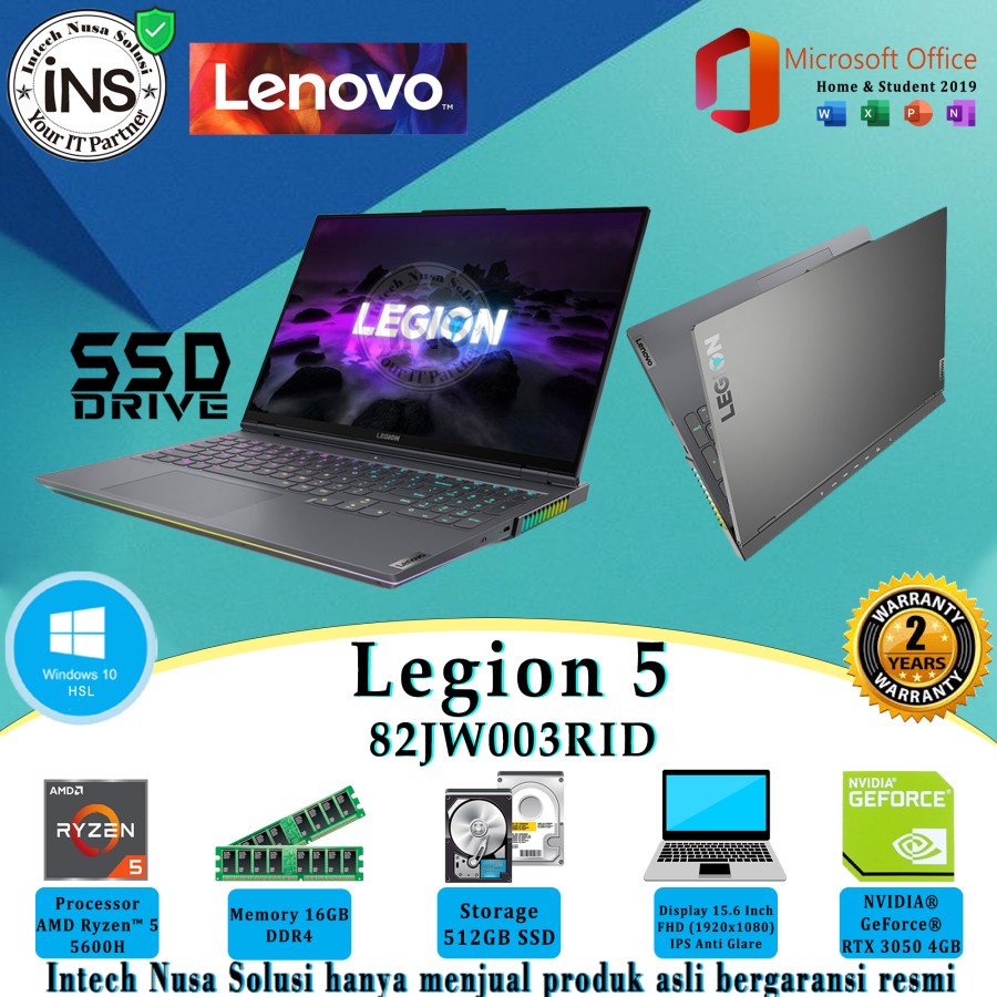 Lenovo Legion 5 3RID Ryzen 5 5600H 16GB 512GB SSD VGA 4GB WIN10HSL OHS 19 2YR