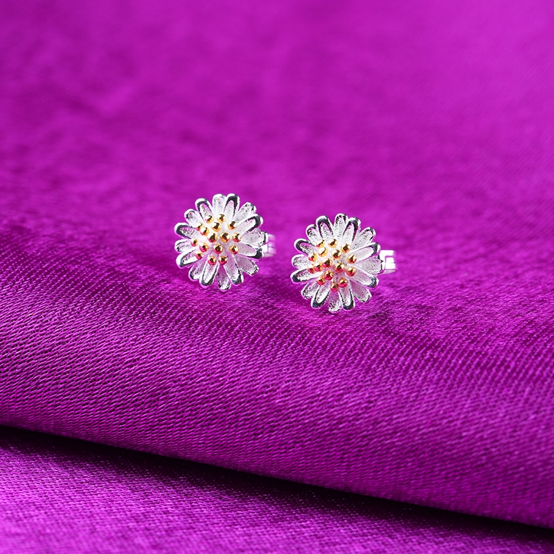 Anting Stud Desain Bunga Matahari Daisy Krisan Bahan S925 Sterling Silver Untuk Perempuan