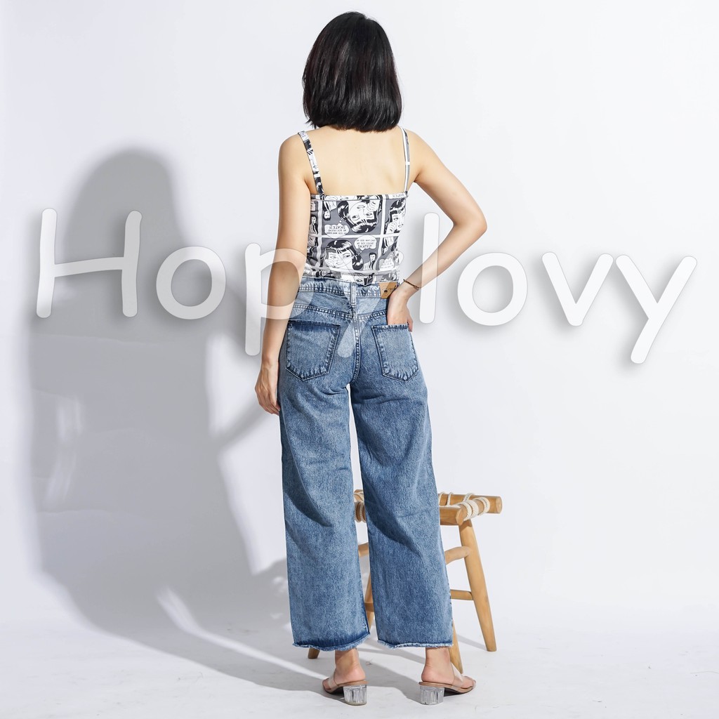 HOPYLOVY - Celana Kulot Jeans Wanita Highwaist 3 Kancing Depan Zarara