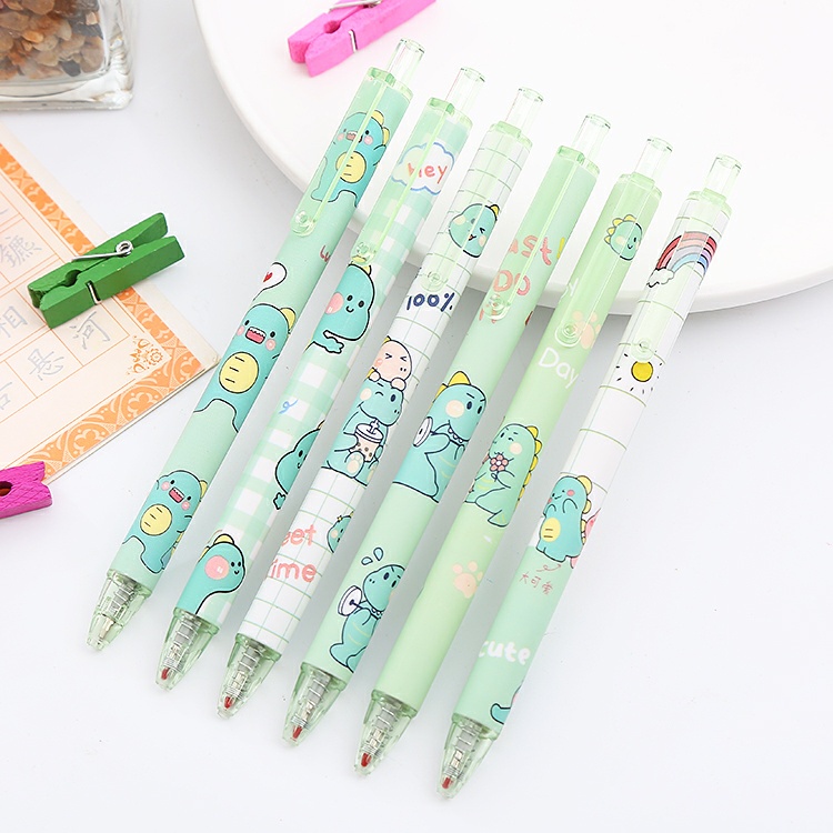 PULPEN GEL CETAK MOTIF KARTUN DINOSAURUS 1PCS | PEN GEL SEKOLAH KANTOR | PENA GEL CETAK MURAH LUCU | BOLPEN KARTUN DINO HIJAU | PULPEN MOTIF KARTUN LUCU
