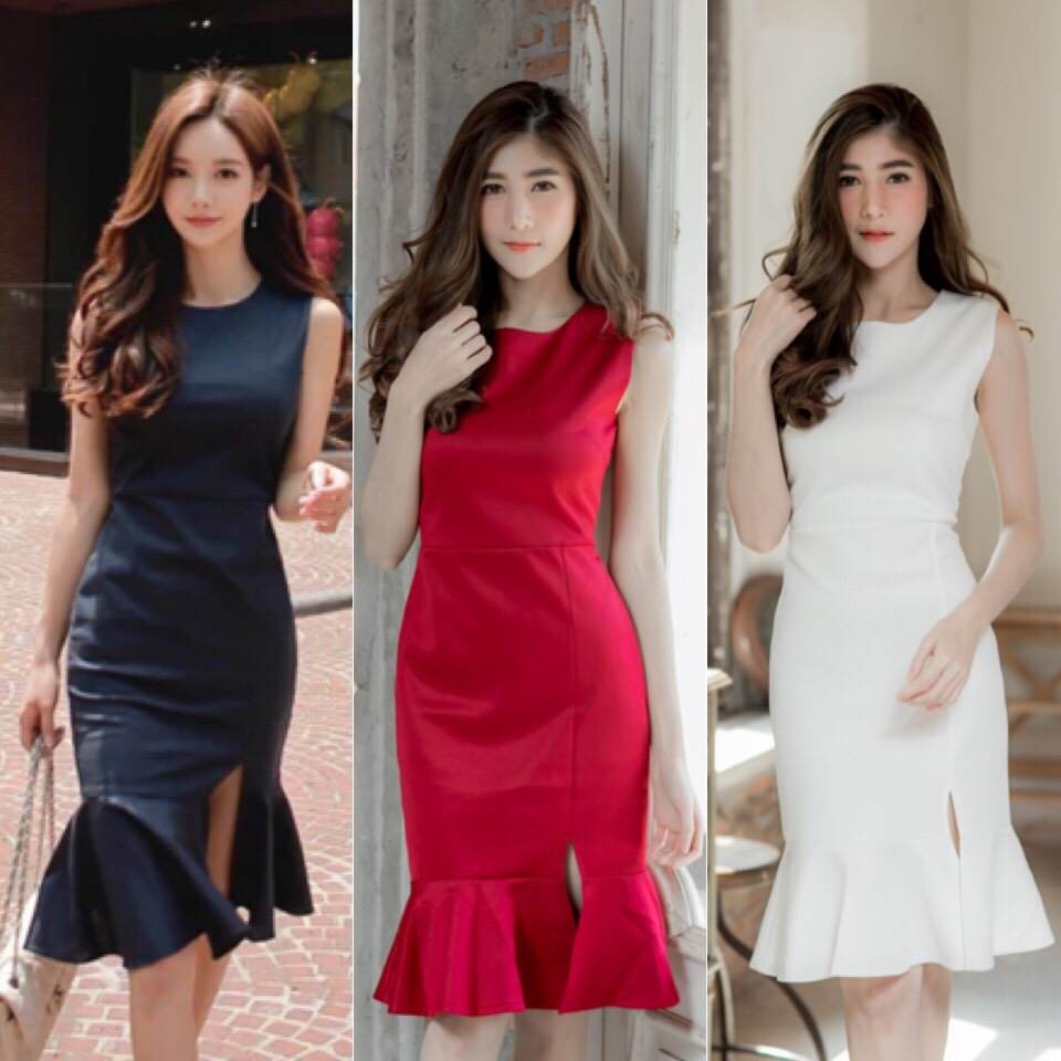 dress meidy model duyung belah bahan Scuba import fit to L