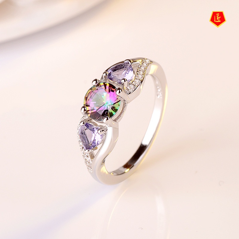 [Ready Stock]Colorful Heart-Shaped Ring European and American Fashion