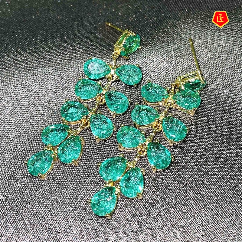 [Ready Stock]Fashion S925 Silver Green Gem Grape-Shaped Earrings