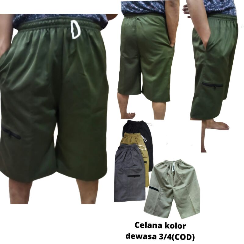 Grosir Celana Kolor Pendek 3/4 Pria Cowok Laki Laki Dewasa Bapak2 Katun Drill Dril Hitam Hijau Abu A