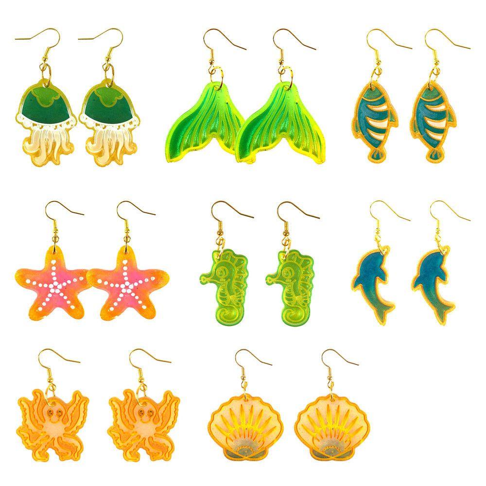 Solighter Anting Cetakan Resin UV Epoxy Menjuntai Ubur-Ubur Hewan Membuat Perhiasan Alat Bintang Laut Resin Silicone Mould