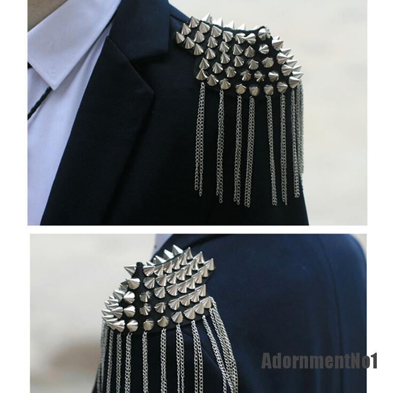 (Adornmentno1) 1pc Bros Epaulet Aksen Rivet + Rumbai Rantai Gaya Vintage / Punk Untuk Wanita