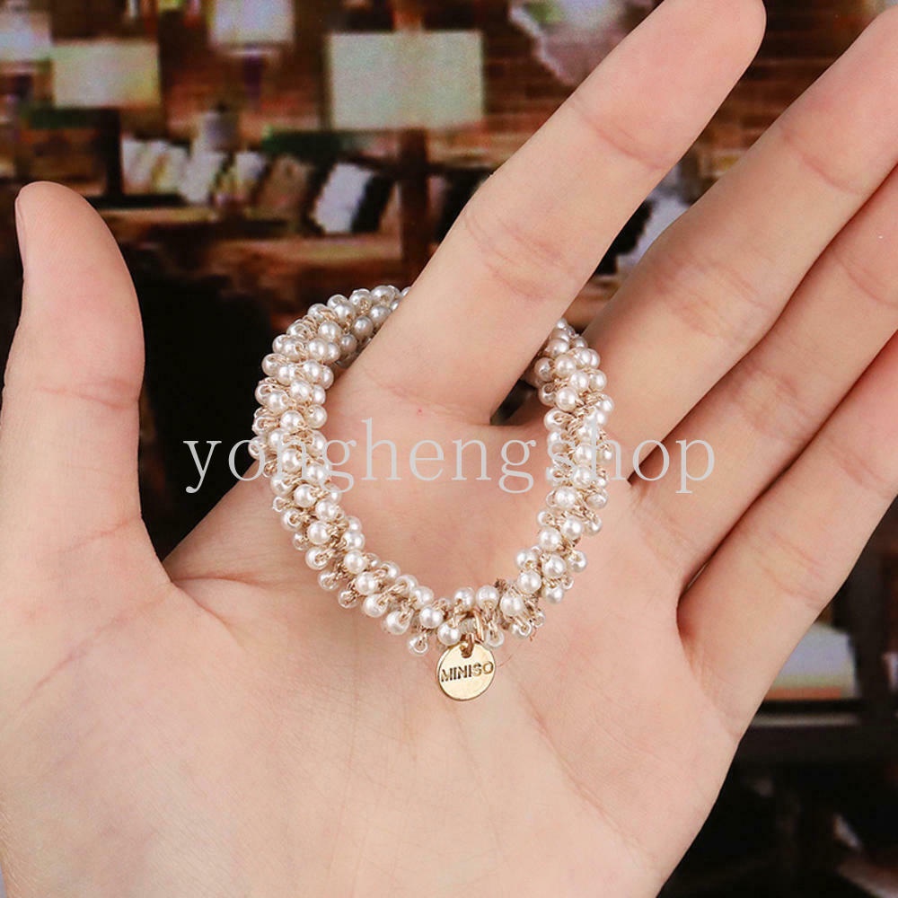 Ikat Rambut Tali Elastis Hias Mutiara Imitasi Gaya Retro Untuk Wanita