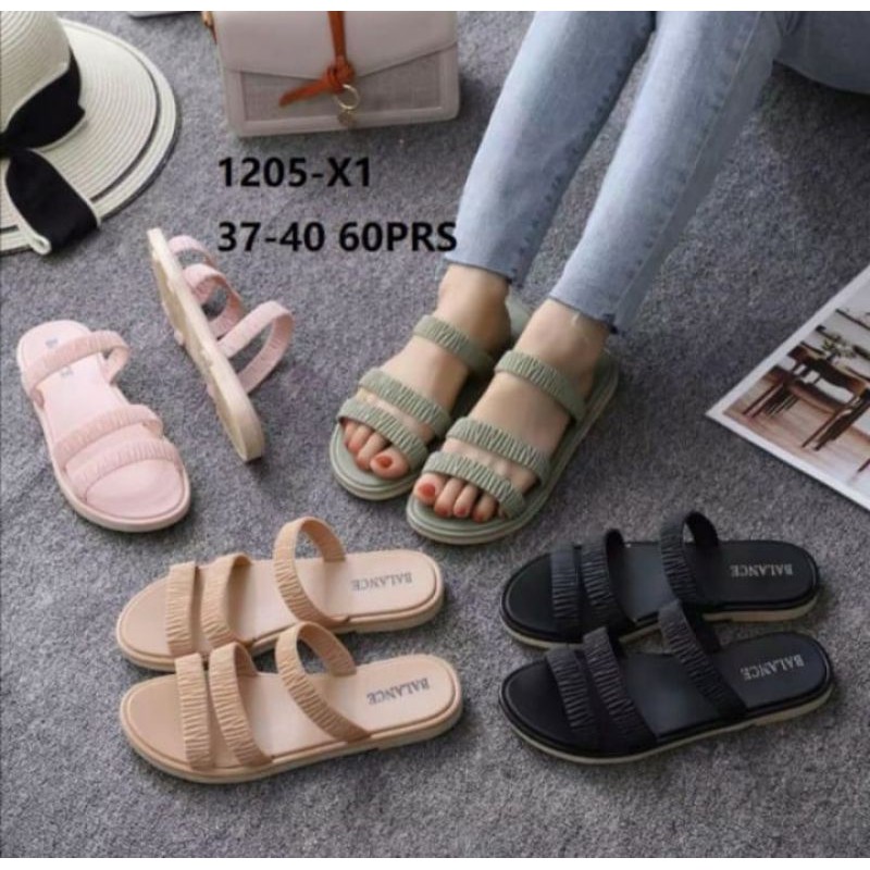 DLA - SANDAL WANITA SELOP KARET SENDAL CEWE SLOP JELLY FLAT KERUT TALI 3 BALANCE 1205 - X1