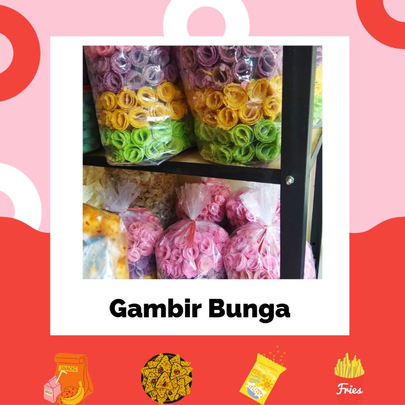Opak Gambir Bunga Warna Warni - Gambir Lipat - Semprong - Snack Cemilan Kiloan