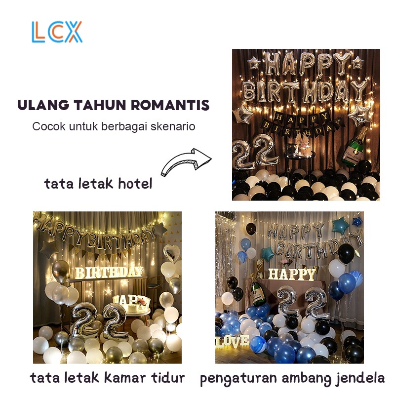 LCX Balon Foil Tulisan Happy Birthday Balon Foil Huruf Gold Warna Pelangi