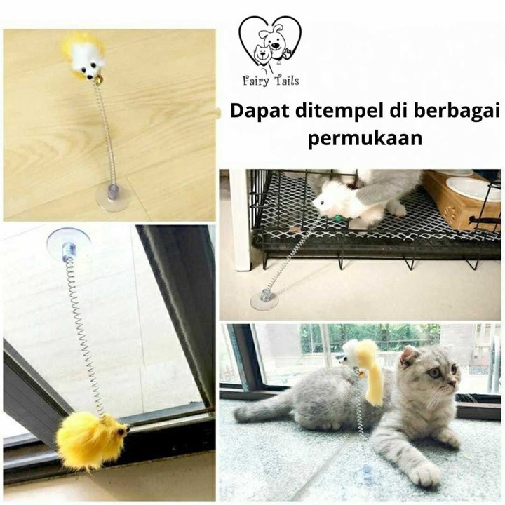 Mainan Kucing Interaktif Bentuk Tikus dengan Per dan Sucker | Interactive Cat Toy with Spring and Sucker