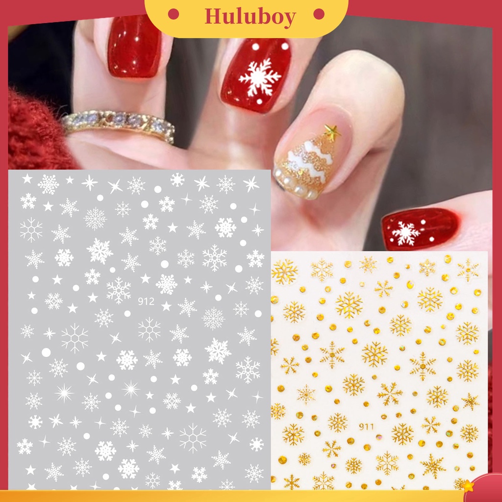 Huluboy Huluboy♡ Stiker Kuku Motif Snowflake Natal Untuk Wanita