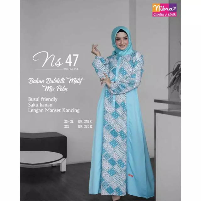 NS 47 Gamis Nibras Pink Fanta Biru Muda Etnik Batik Bohemian