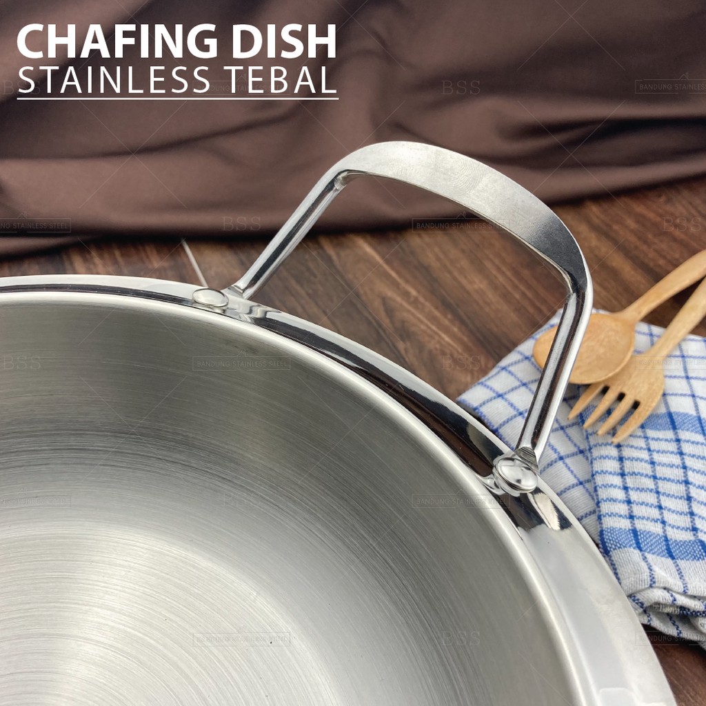 Chafing Dish Tempat Wadah Prasmanan Makanan Saji Stainless Tebal 22cm 24cm Silver Emas Mewah Elegan