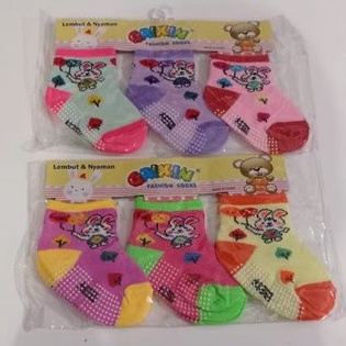 Kaos kaki bayi anti selip isi 3pc baby sock anti slip 3pc katun halus lembut 0-6m unisex termurah