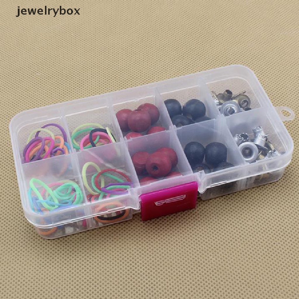 (jewelrybox) Kotak Penyimpanan / Organizer Obat / Perhiasan / Manik-Manik / Pil / Nail Art 10 Sekat Bahan Plastik Transparan