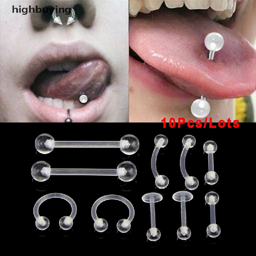 Hbid 10Pcs / Set Anting Tindik Alis / Perut / Lidah Bentuk Barbel Bahan Akrilik Transparan