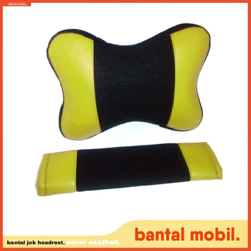 bantal mobil sandaran leher jok headrest cover seatbelt 2in1 kulit empuk pilow brio calya avanza